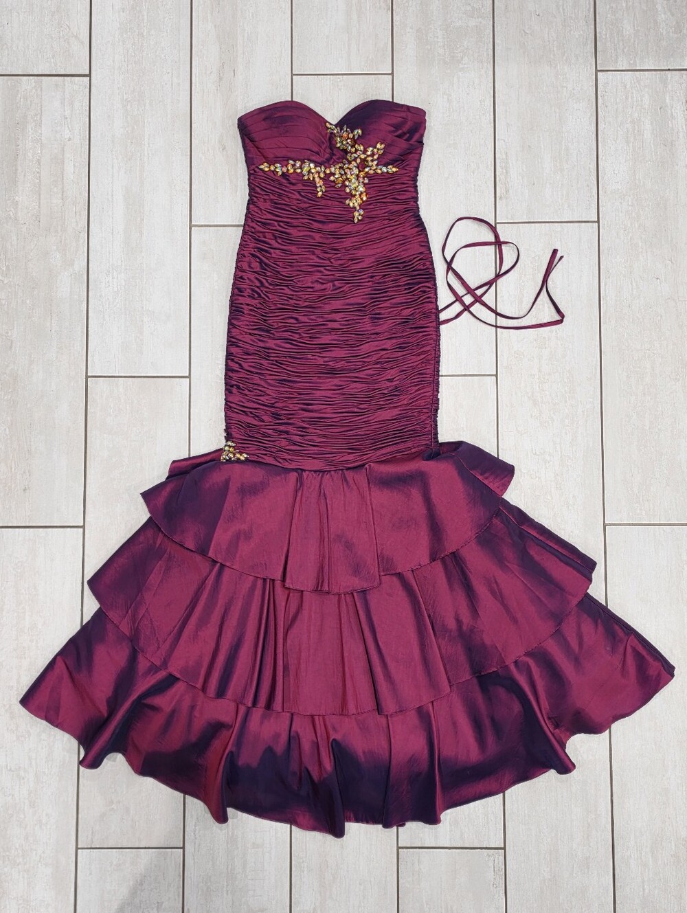 MEPROM Vintage Y2K/2000s Two-Tone Iridescent Metallic Ruffled Mermaid Dress